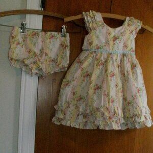 Laura Ashley London Rose Garden Party Dress With Ruffles & Matching Bloomers 24M